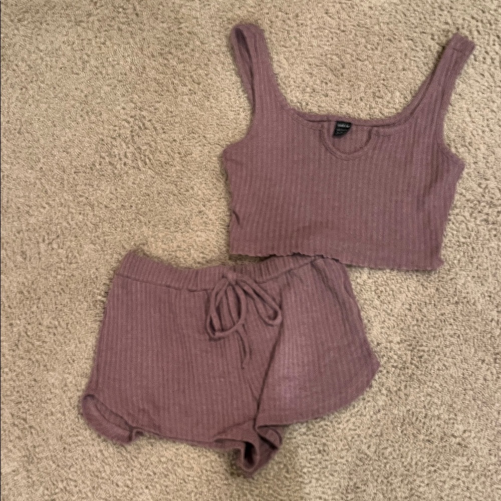 SHEIN Dusty Pink Ribbed Lounge Set